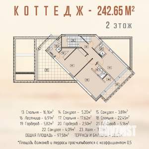 Коттедж 243м², 2-этажный, участок 6 сот.  