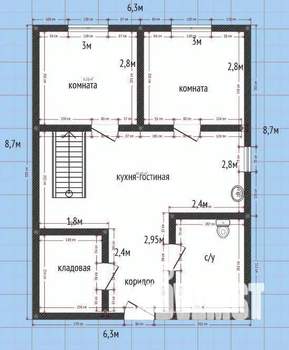 Дом 104м&sup2;, 2-этажный, участок 6 сот.  