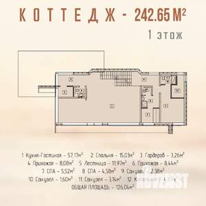 Коттедж 243м², 2-этажный, участок 6 сот.  