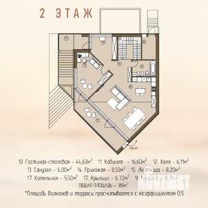 Коттедж 185м&sup2;, 2-этажный, участок 3 сот.  