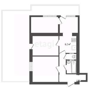 3-к квартира, вторичка, 63м2, 2/2 этаж