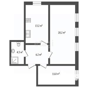 2-к квартира, вторичка, 56м2, 5/5 этаж