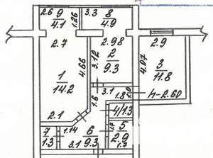 2-к квартира, вторичка, 59м2, 1/4 этаж
