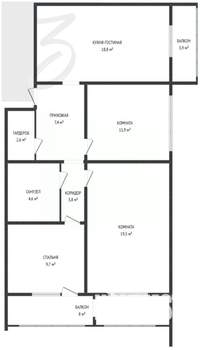 3-к квартира, вторичка, 78м2, 15/16 этаж
