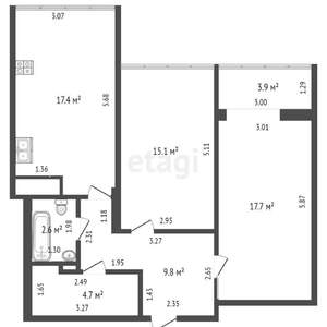 2-к квартира, вторичка, 72м2, 4/9 этаж