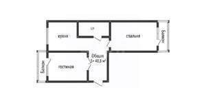 2-к квартира, вторичка, 49м2, 1/5 этаж