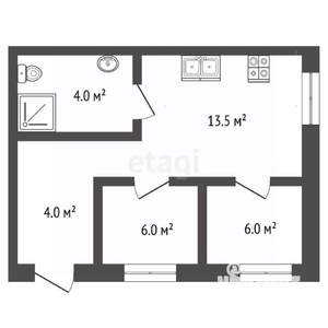 2-к квартира, вторичка, 33м2, 1/2 этаж