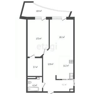 2-к квартира, вторичка, 73м2, 4/15 этаж