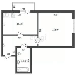 1-к квартира, вторичка, 55м2, 4/6 этаж