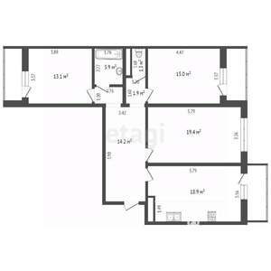 3-к квартира, вторичка, 90м2, 8/16 этаж