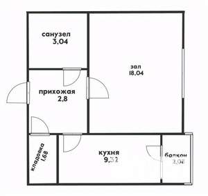 1-к квартира, вторичка, 34м2, 8/9 этаж