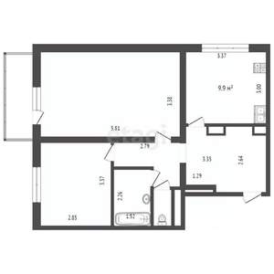 2-к квартира, вторичка, 56м2, 12/16 этаж