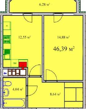1-к квартира, вторичка, 46м2, 2/8 этаж