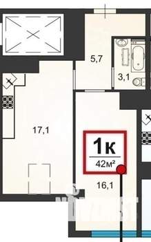 1-к квартира, вторичка, 42м2, 8/8 этаж