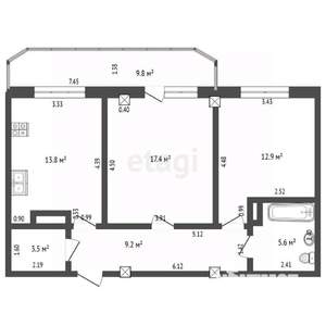 2-к квартира, вторичка, 72м2, 9/9 этаж