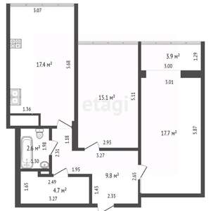2-к квартира, вторичка, 72м2, 4/9 этаж