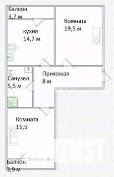 2-к квартира, вторичка, 63м2, 1/7 этаж