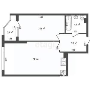 1-к квартира, вторичка, 49м2, 3/6 этаж