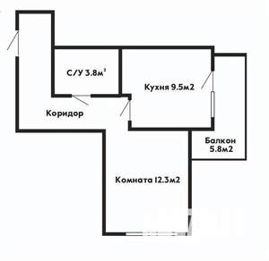 1-к квартира, вторичка, 34м2, 1/6 этаж