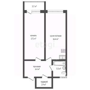 1-к квартира, вторичка, 48м2, 1/6 этаж