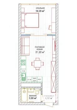 1-к квартира, вторичка, 45м2, 5/20 этаж