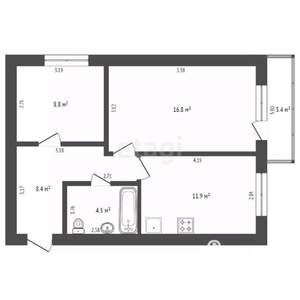 2-к квартира, вторичка, 54м2, 1/5 этаж