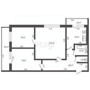 3-к квартира, вторичка, 51м2, 8/9 этаж