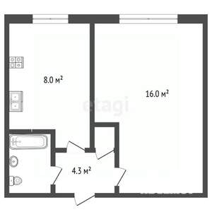 1-к квартира, вторичка, 29м2, 5/5 этаж