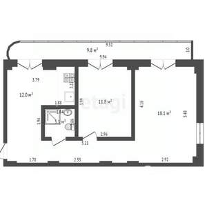 2-к квартира, вторичка, 54м2, 1/5 этаж