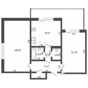 2-к квартира, вторичка, 50м2, 3/5 этаж