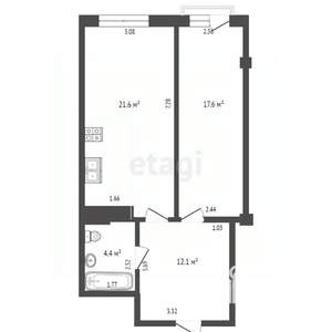1-к квартира, вторичка, 56м2, 3/6 этаж