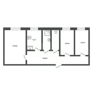 3-к квартира, вторичка, 60м2, 1/2 этаж