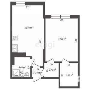 1-к квартира, вторичка, 53м2, 8/8 этаж