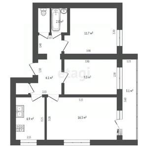 3-к квартира, вторичка, 55м2, 9/9 этаж