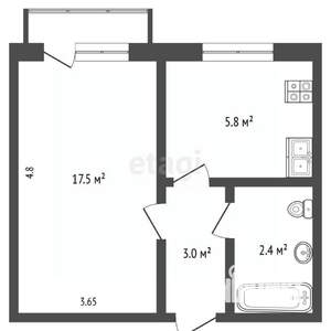 1-к квартира, вторичка, 28м2, 3/5 этаж