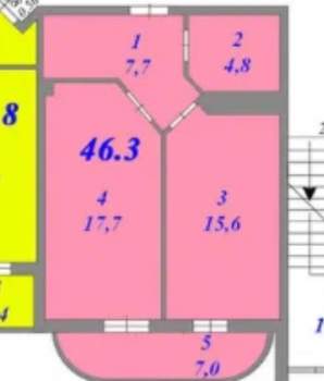 1-к квартира, вторичка, 46м2, 6/9 этаж