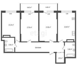 3-к квартира, вторичка, 100м2, 3/8 этаж