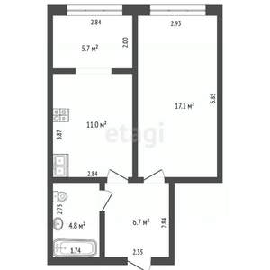 1-к квартира, вторичка, 45м2, 1/5 этаж