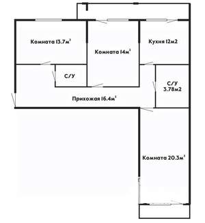 3-к квартира, вторичка, 88м2, 8/16 этаж