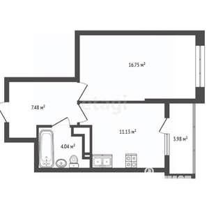 1-к квартира, вторичка, 40м2, 2/7 этаж