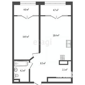 1-к квартира, вторичка, 50м2, 2/7 этаж