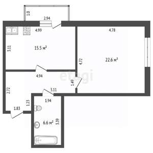 1-к квартира, вторичка, 55м2, 3/6 этаж