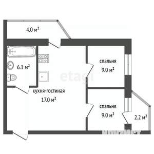 2-к квартира, вторичка, 47м2, 3/8 этаж