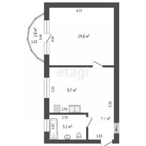 1-к квартира, вторичка, 44м2, 5/6 этаж