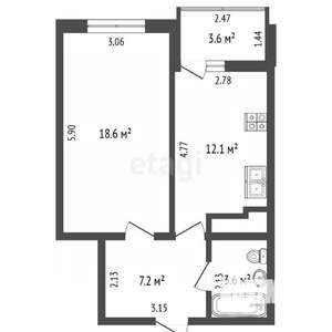 1-к квартира, вторичка, 42м2, 2/8 этаж