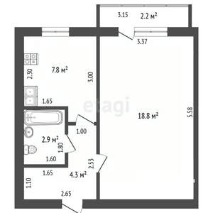 1-к квартира, вторичка, 34м2, 4/9 этаж