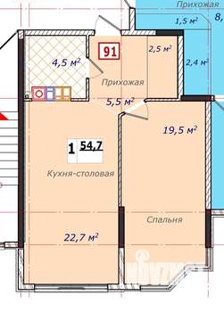 1-к квартира, вторичка, 55м2, 4/7 этаж
