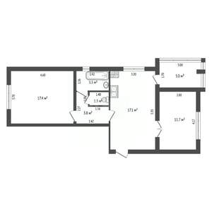 2-к квартира, вторичка, 55м2, 1/6 этаж