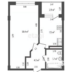 1-к квартира, вторичка, 34м2, 3/9 этаж