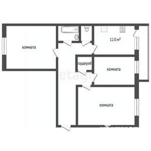 3-к квартира, вторичка, 72м2, 2/5 этаж